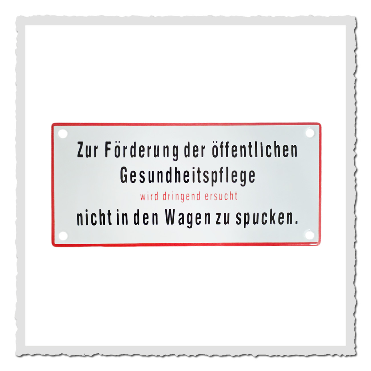 Emailleschild „Zur Förderung der öffentlichen Gesundheitspflege … nicht spucken“, 17×8 cm